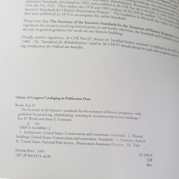 Secretary of Interior Standards Treatment of Historic Property Congress Library - Picture 3 of 4